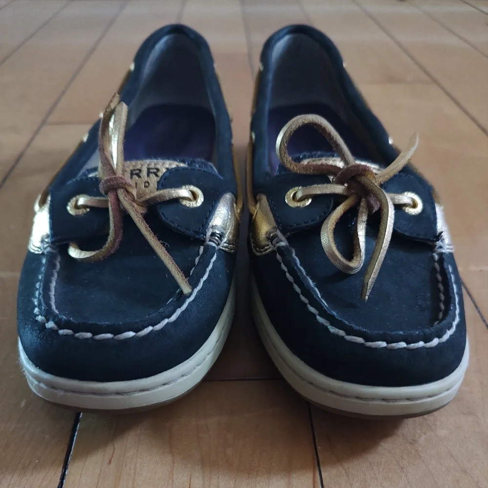 Sperry Topsider Angelfish Women's Black and Gold Glitter Boat Deck Shoes
